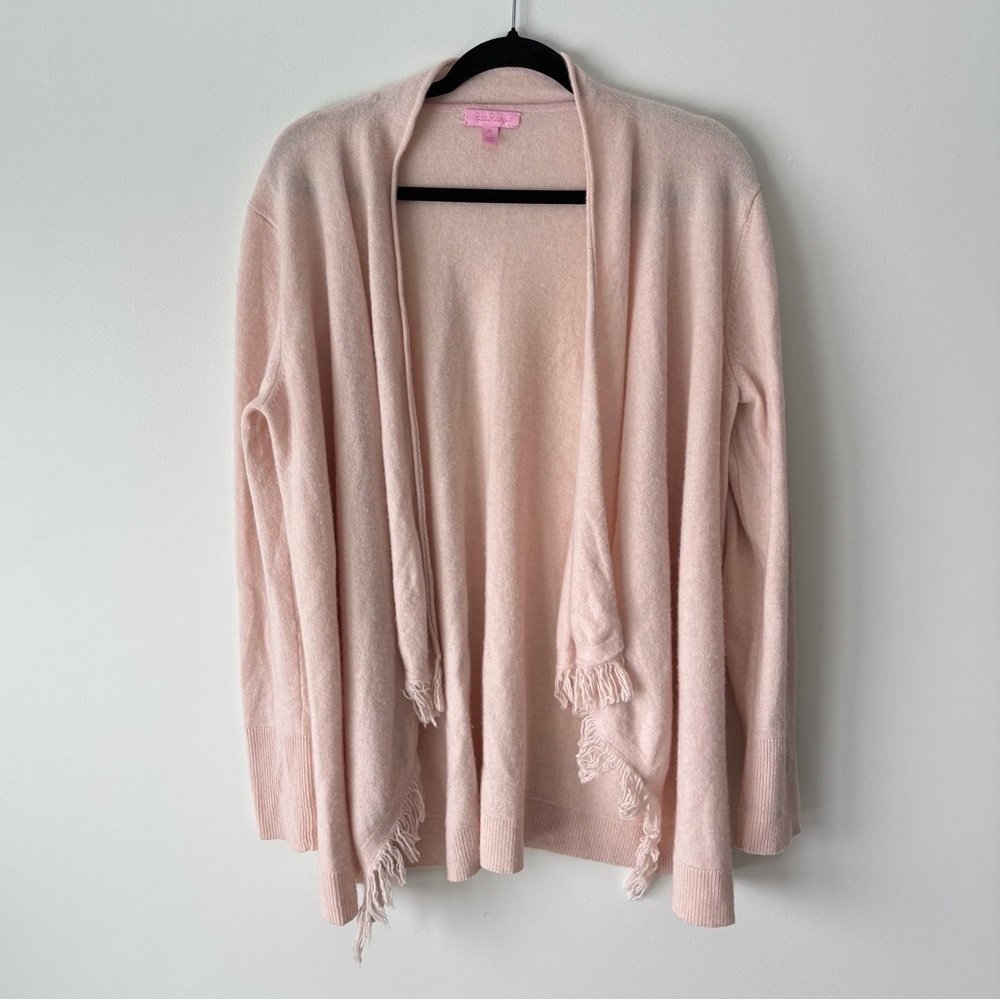 Lilly Pulitzer Inglewood Cashmere Cardigan Fringe Light Pink Blush Luxury Preppy